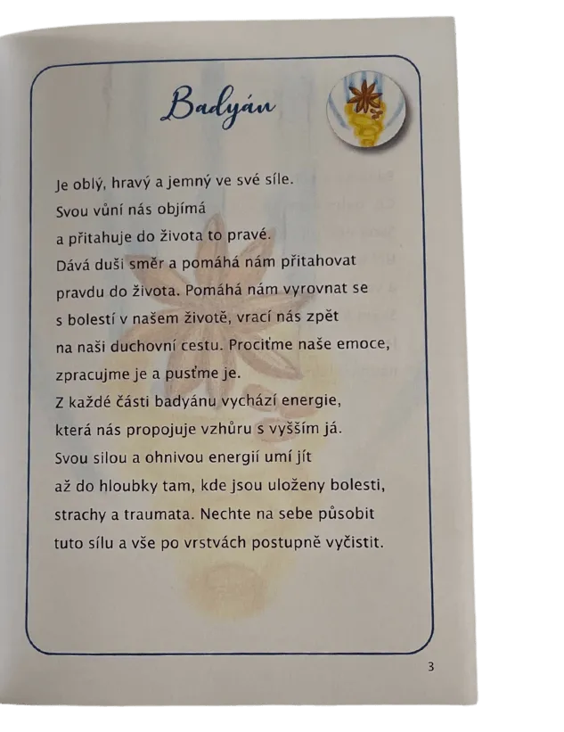 Stránka knihy s výkladem karty Badyán